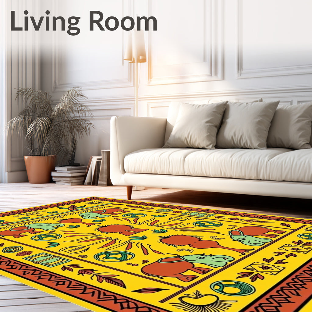 Yellow Elephant Folk Art Majestic Rug