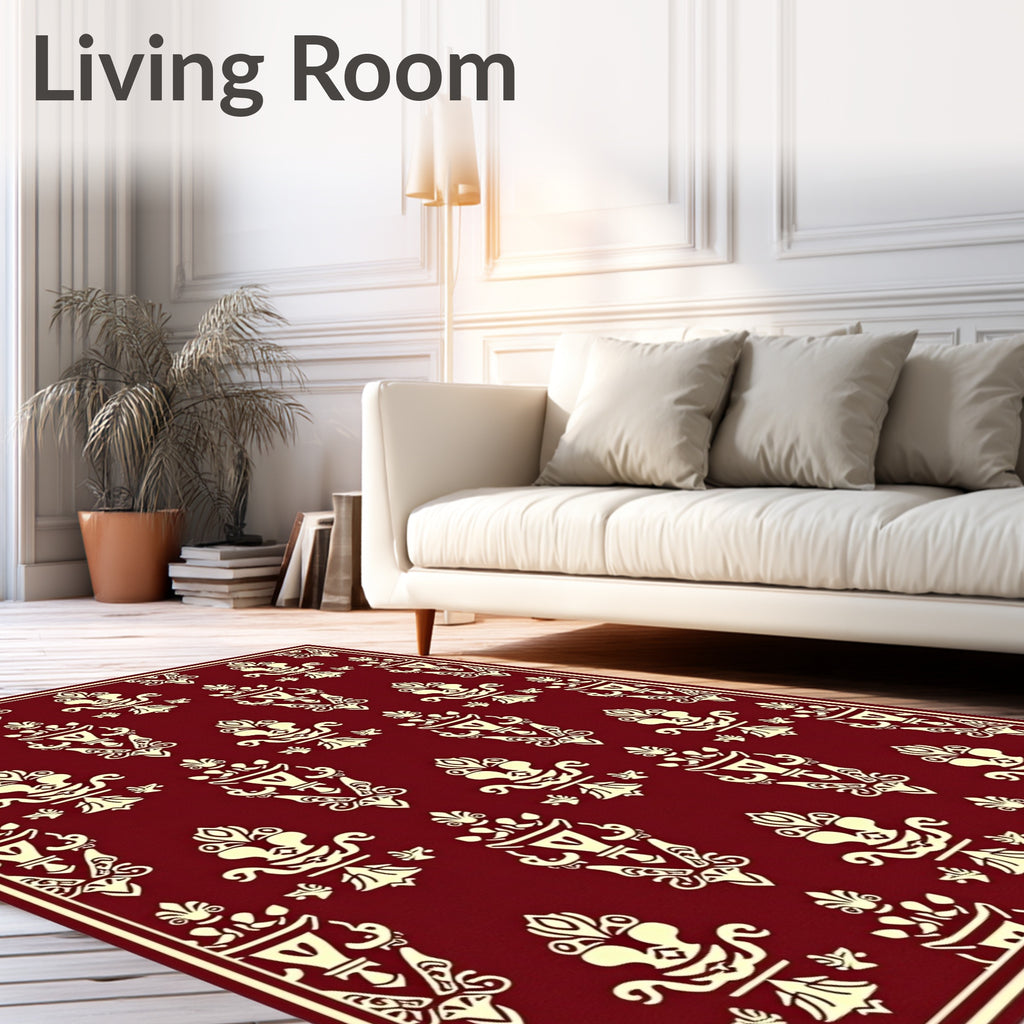 Crimson Ivory Baroque Crest Rug