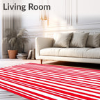 Bold Red White Vertical Stripe Rug