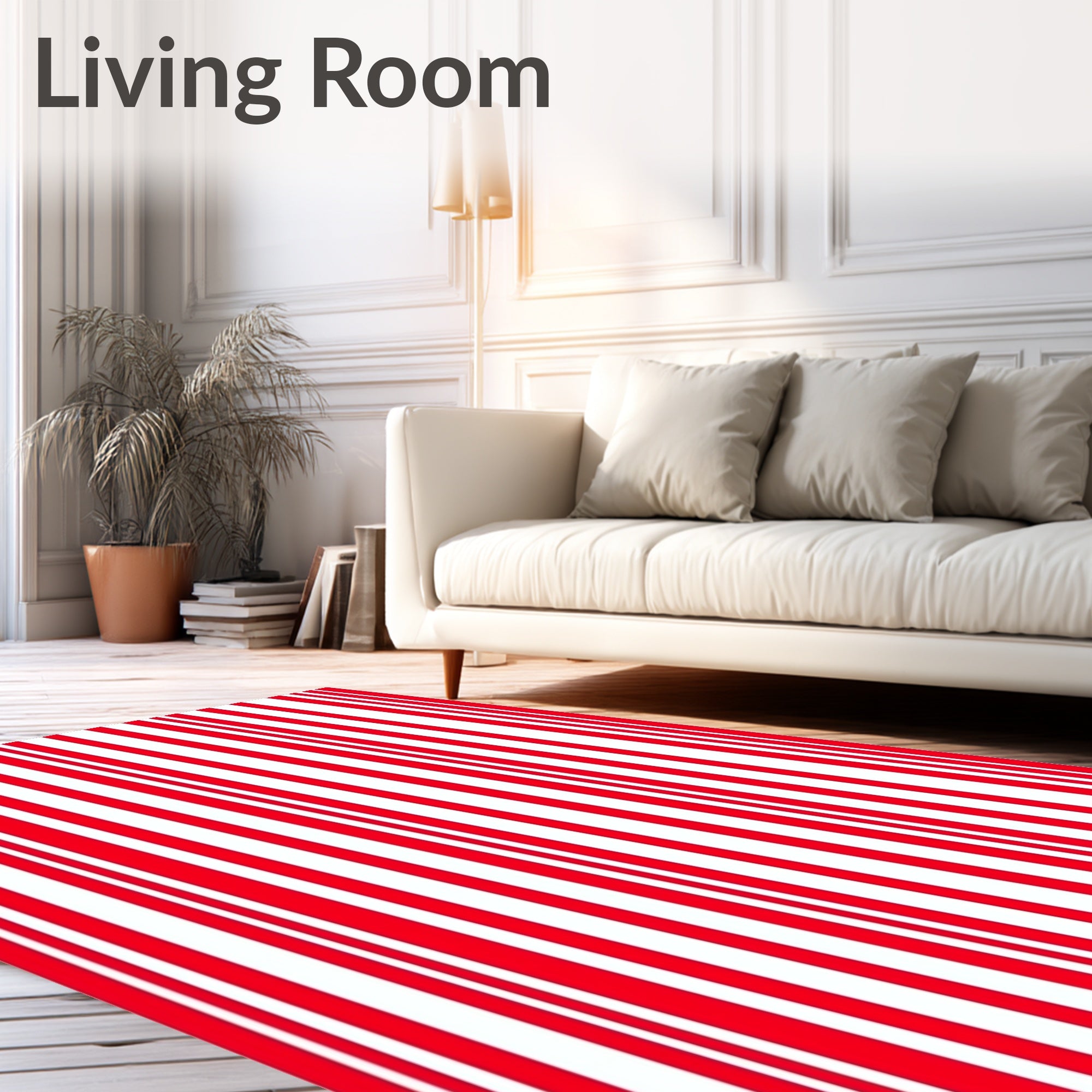 Bold Red White Vertical Stripe Rug