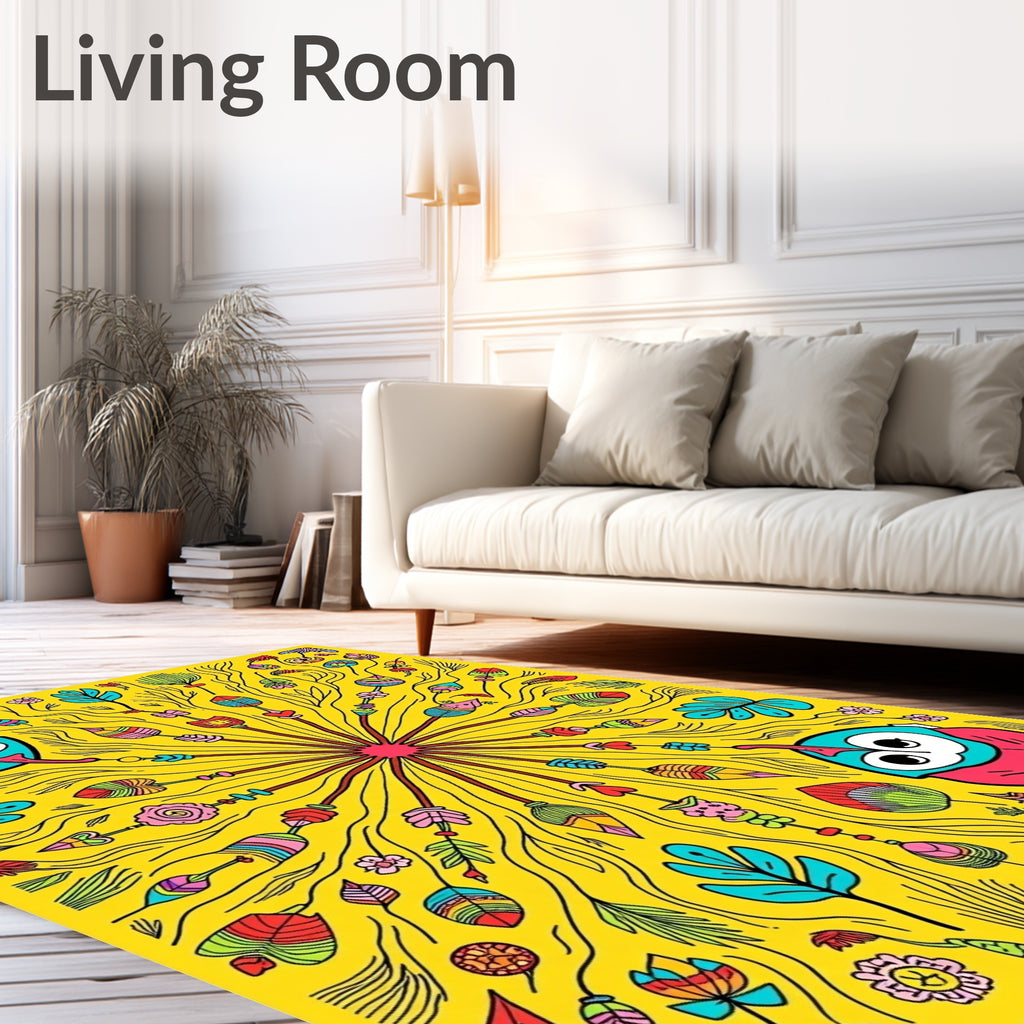 Whimsical Owl and Featherburst Meadow Rug