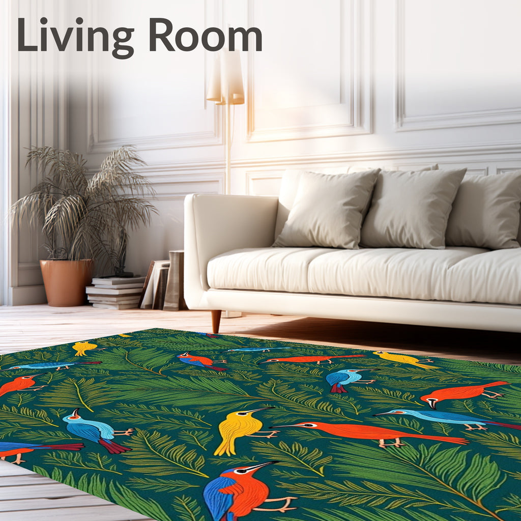 Tropical Birds and Ferns Teal Rug