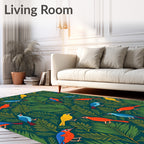 Tropical Birds and Ferns Teal Rug