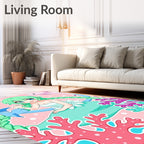 Whimsical Teal Mermaid Dolphin Coral Rug