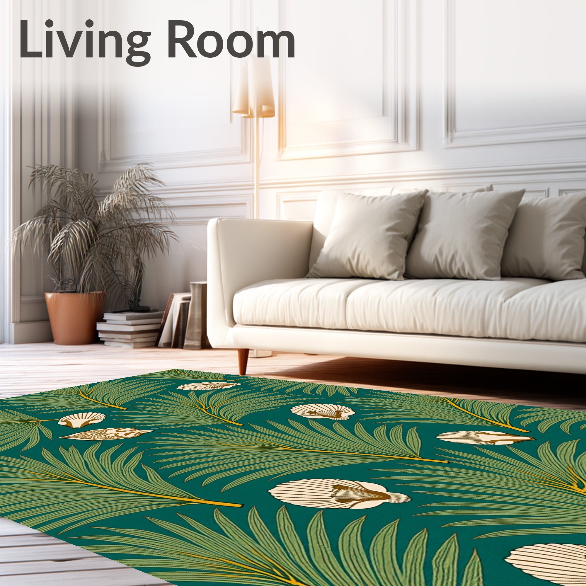 Green Palm Frond Shell Medallion Rug