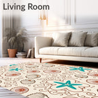 Coastal Teal Starfish Shell Scallop Swirls Rug