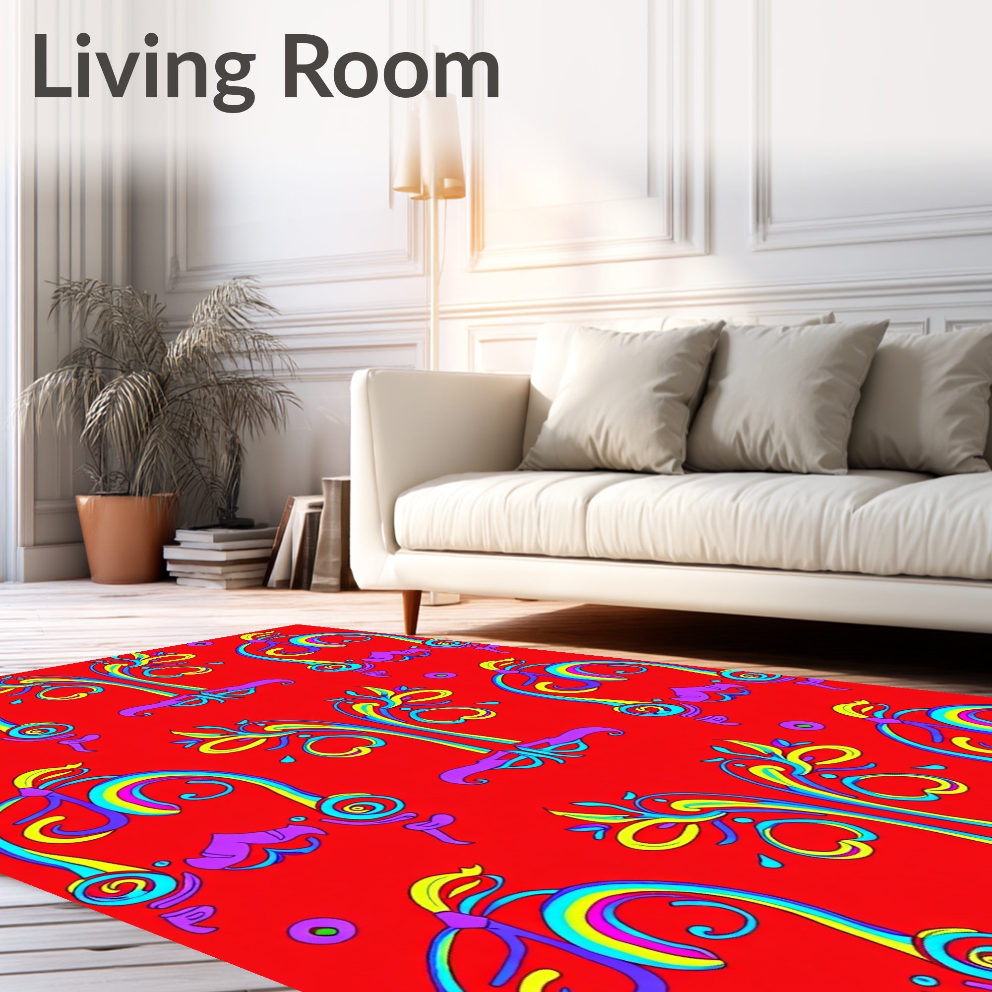Vibrant Rainbow Scrollwork Flora Rug