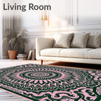 Pink and Forest Green Mandala Medallion Rug