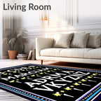 Alphabet Border Black Starburst Rug