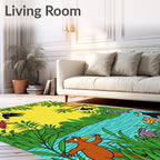 Yellow Jungle Creatures Playing Rug