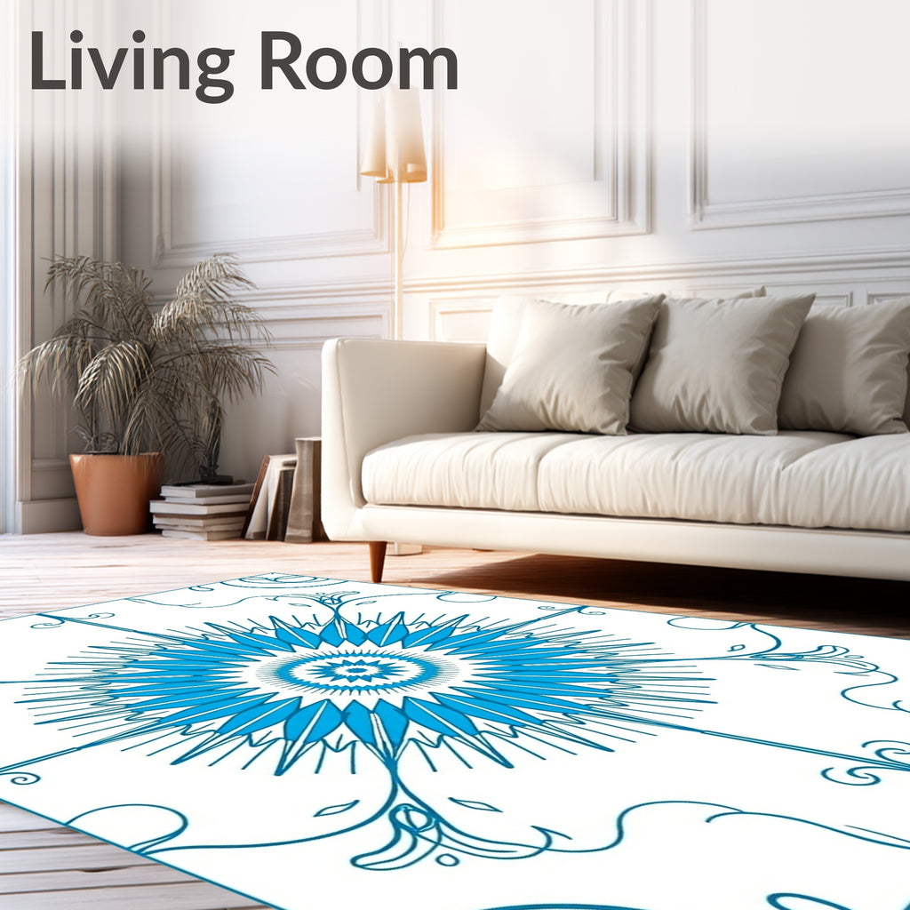 Bold Blue Sunburst Mandala Rug
