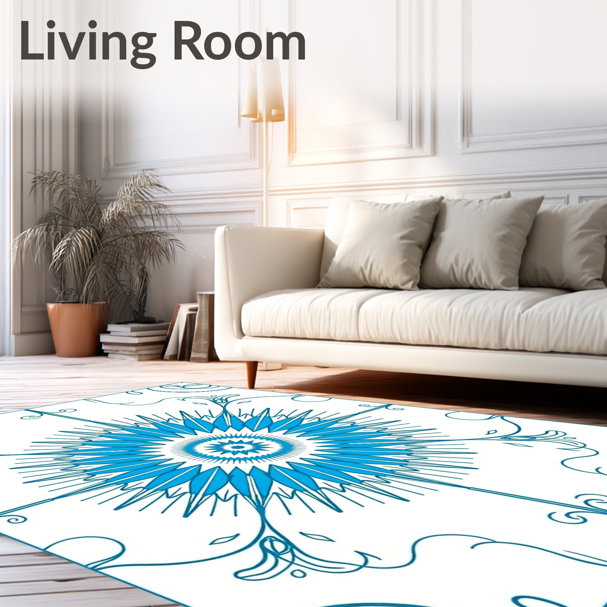 Bold Blue Sunburst Mandala Rug