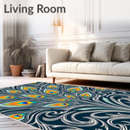 Vivid Teal Orange Peacock Feather Flourish Rug