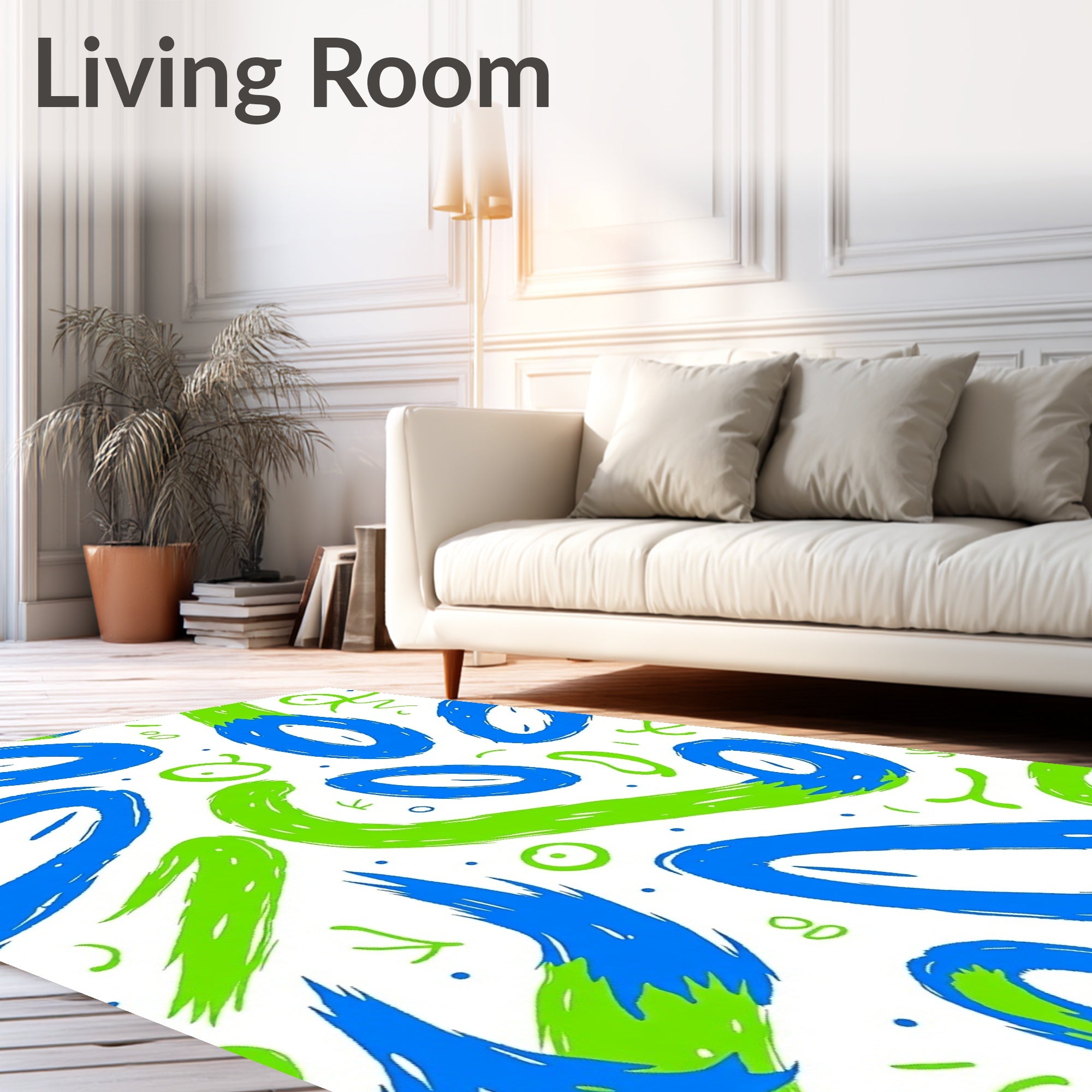 Playful Blue Green Oval Swirls Rug
