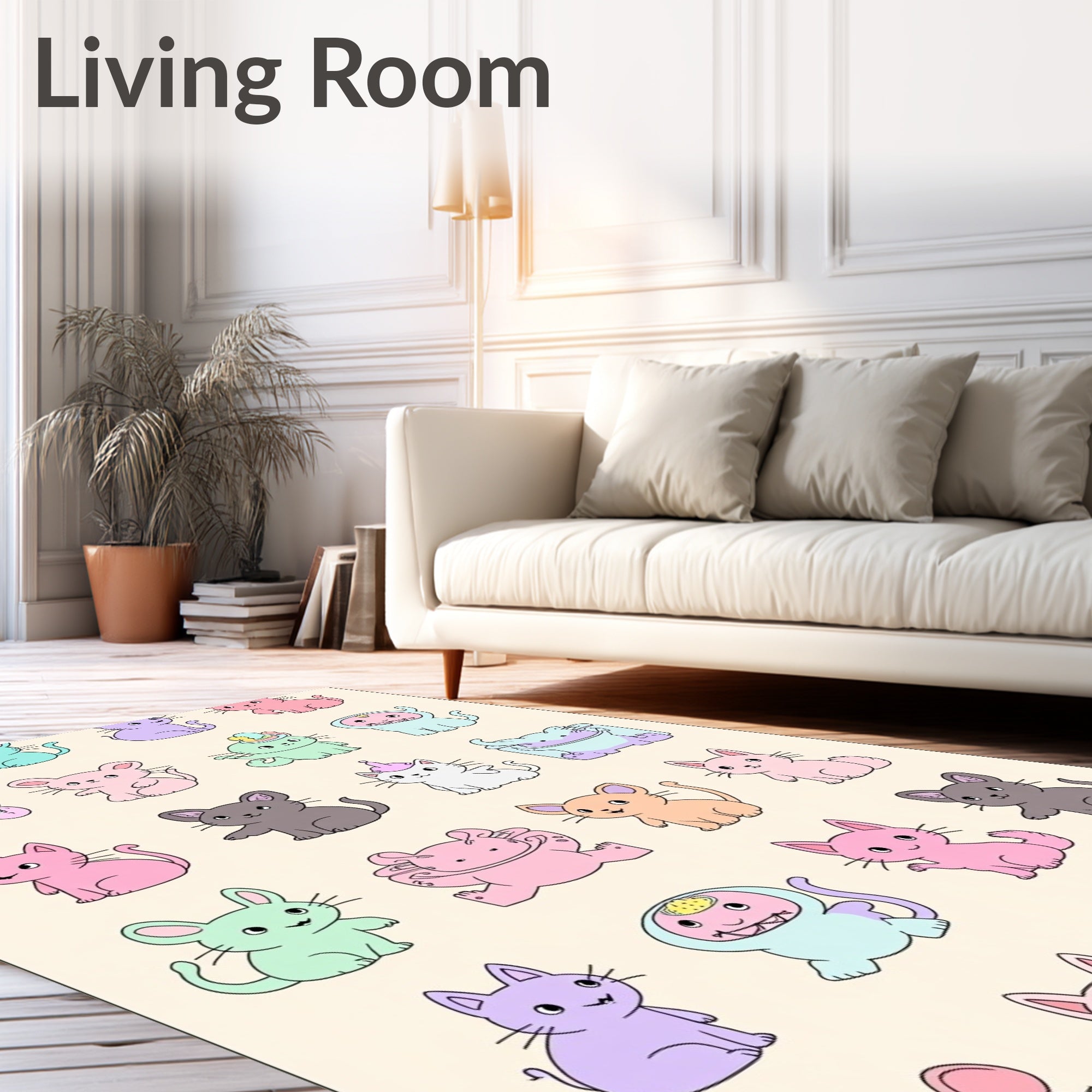 Playful Pastel Kawaii Animal Collage Rug