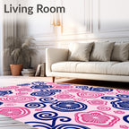 Pink Blue Floral Swirls Rug