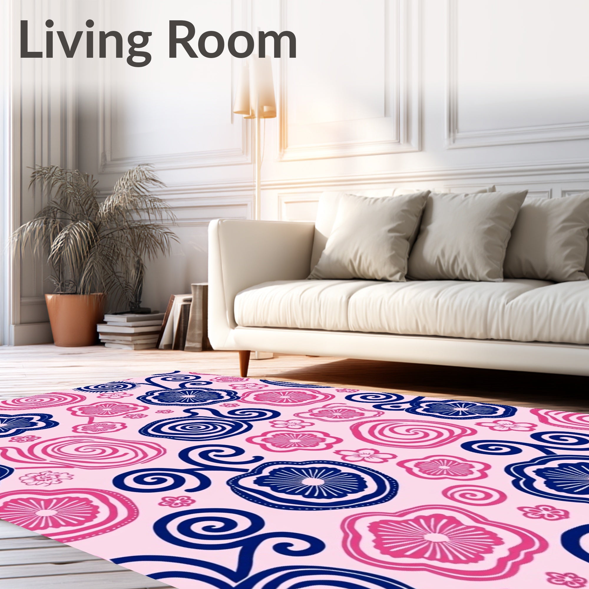 Pink Blue Floral Swirls Rug