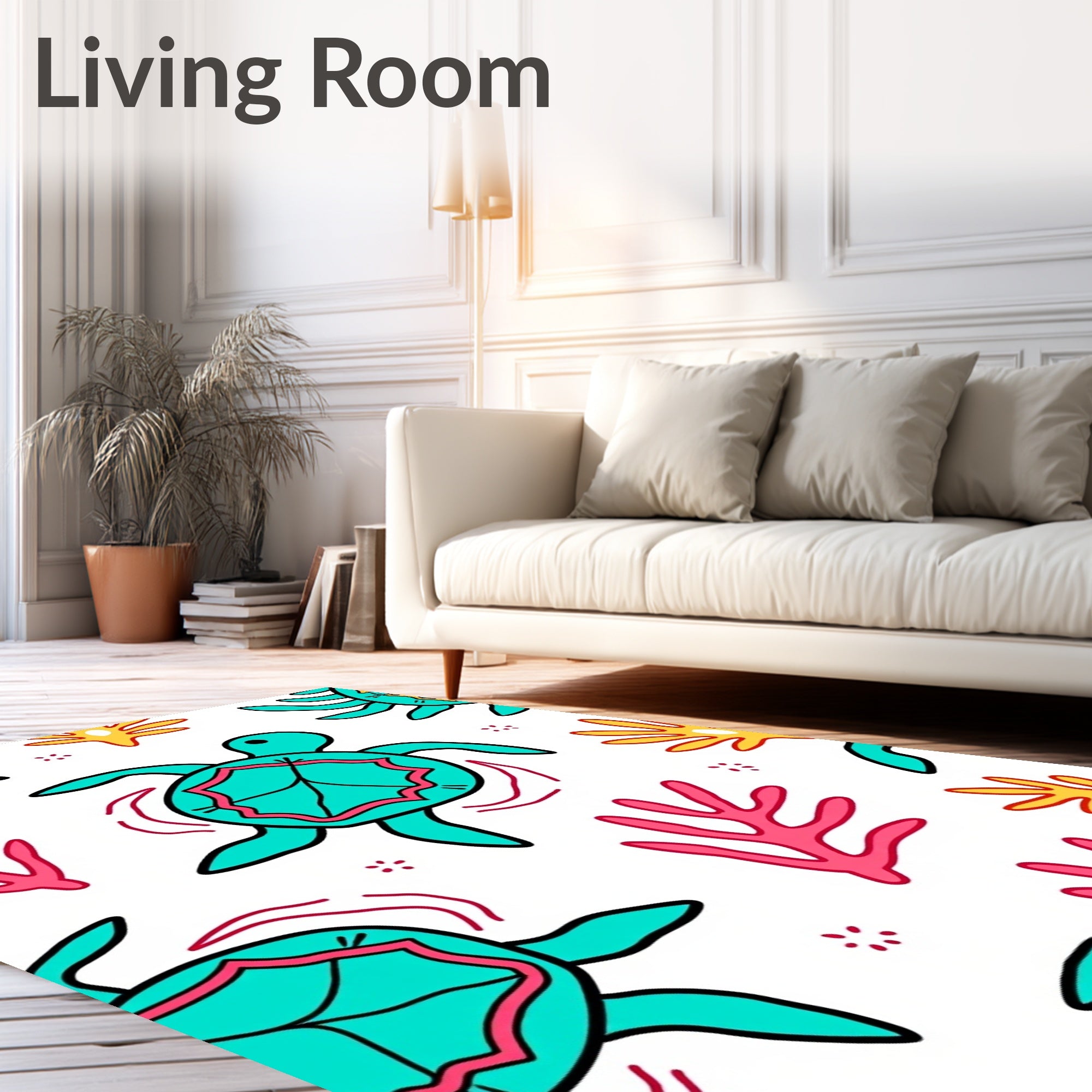 Aqua Turtle Coral Reef Scene Rug