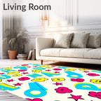 Bright Blue Alphabet Yellow Cloud Rug