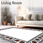 Orange Floral Black Outlined Border Rug