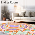 Whimsical Orange Lavender Swirl Medallion Rug