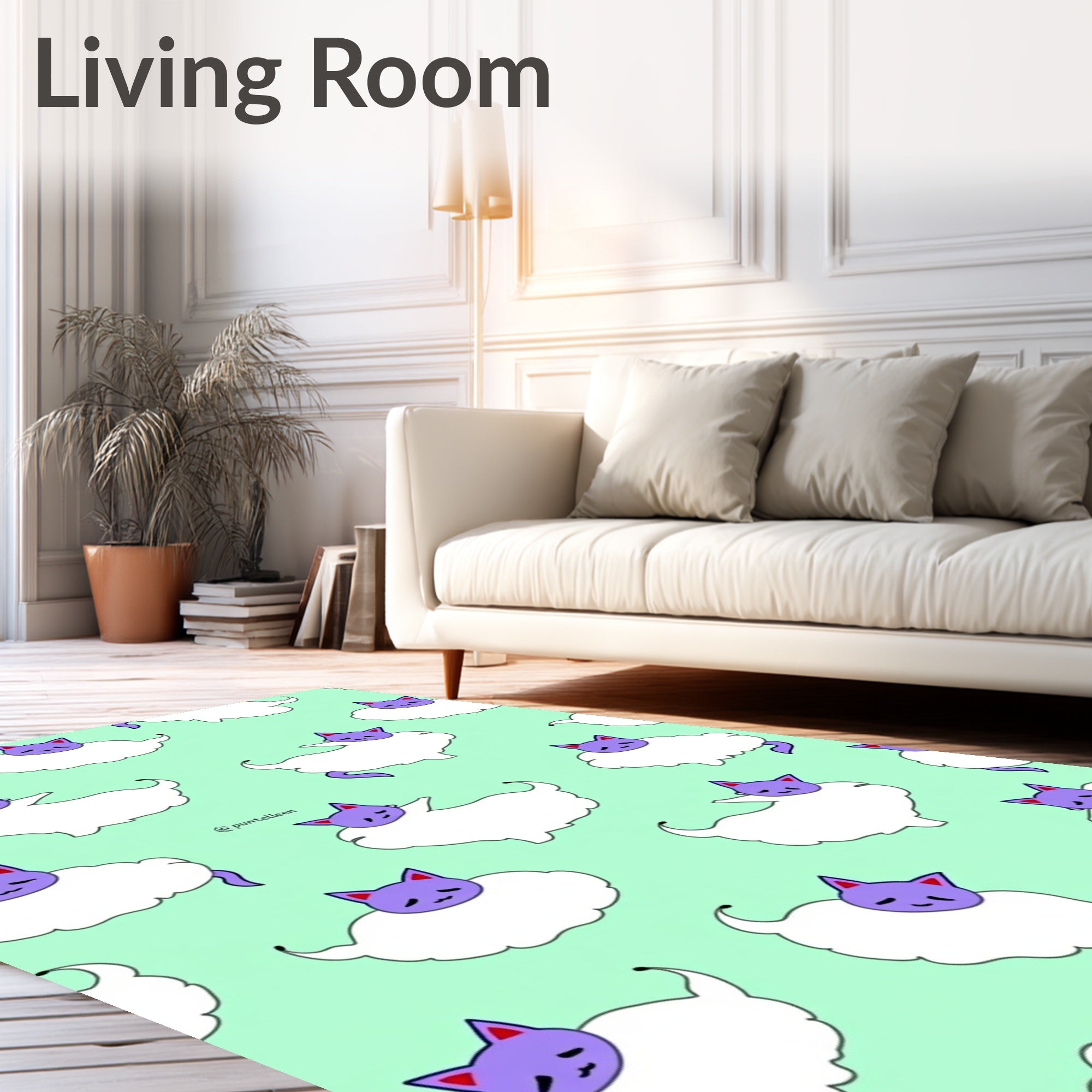 Cute Purple Cat Cloud Figures Rug