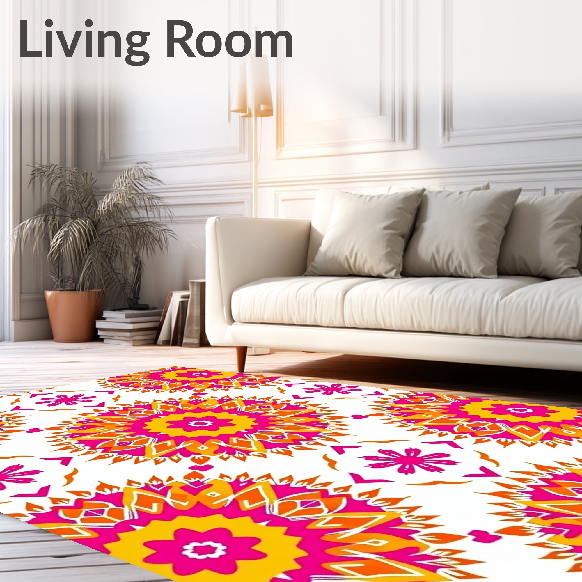 Vibrant Pink Yellow Sunburst Mandala Rug