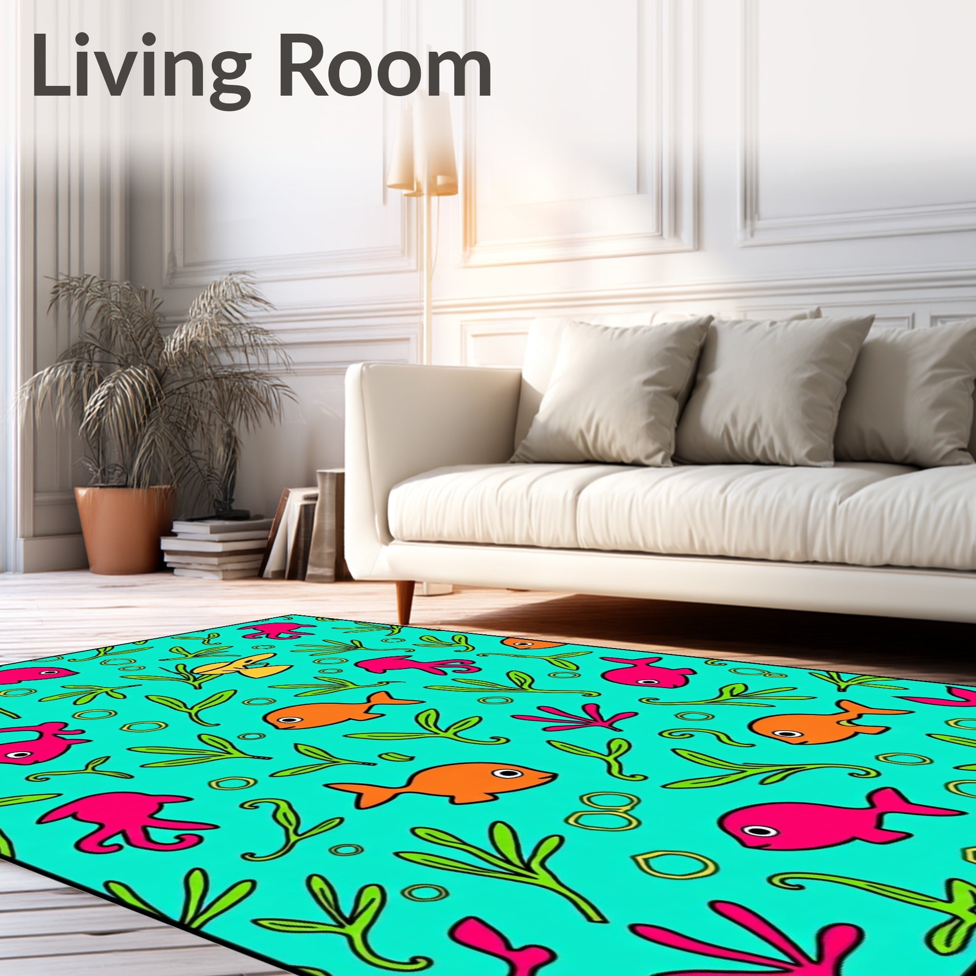 Playful Fish and Seaweed Ocean Scene Rug