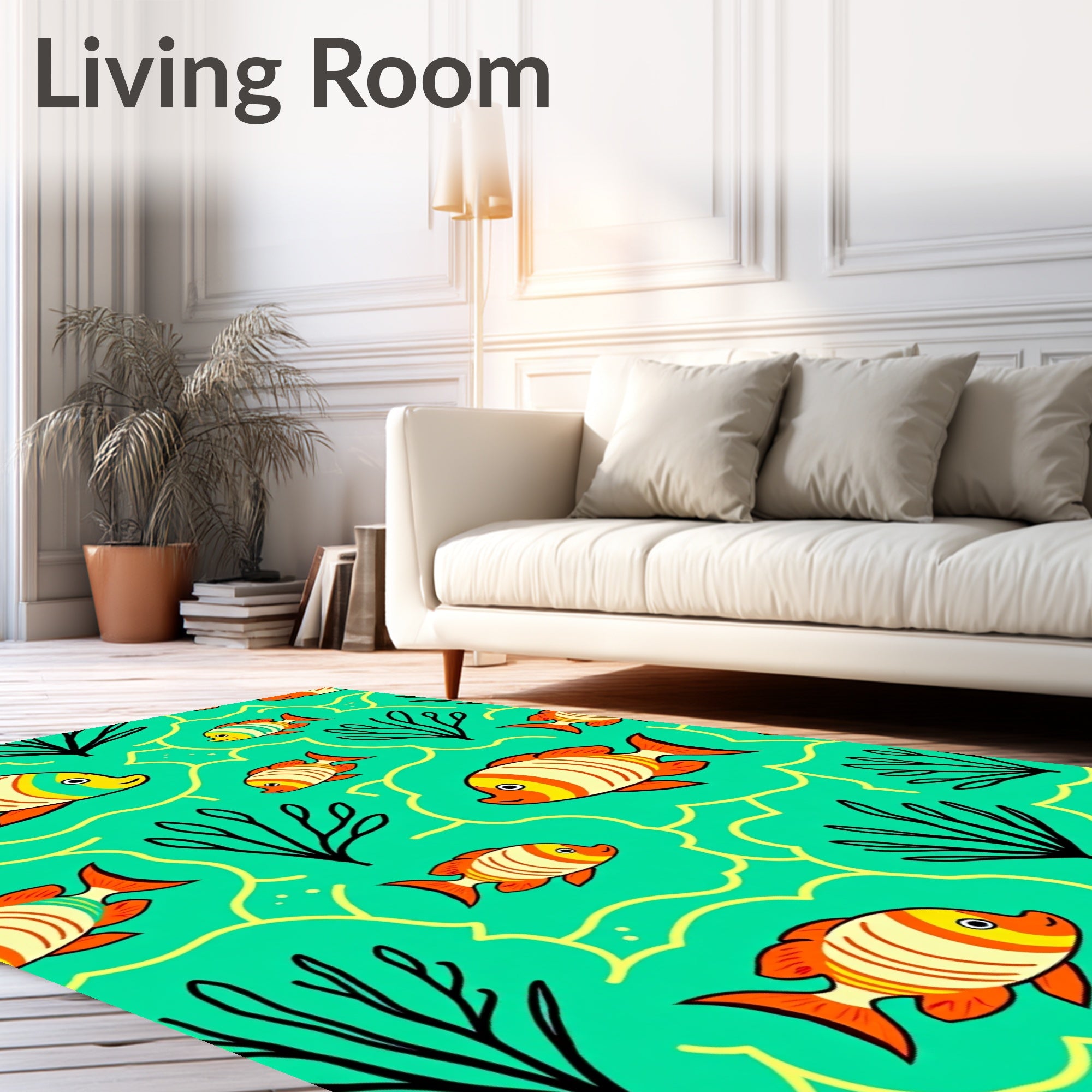 Coral Stripe Fish Ocean Scene Rug