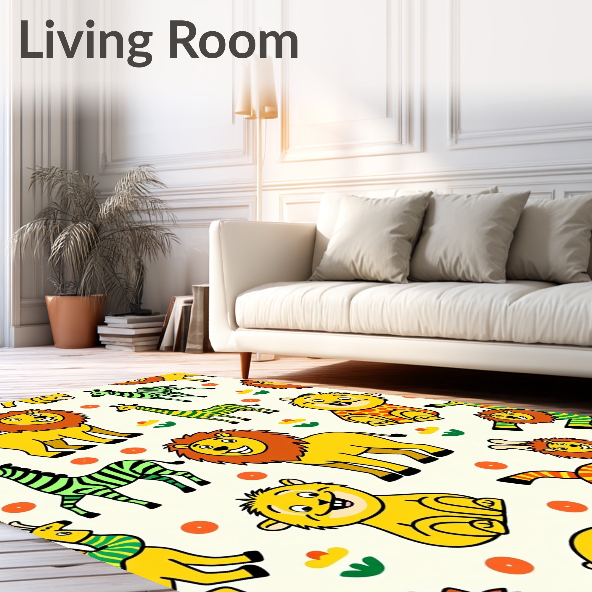Playful Safari Animals Yellow Green Rug