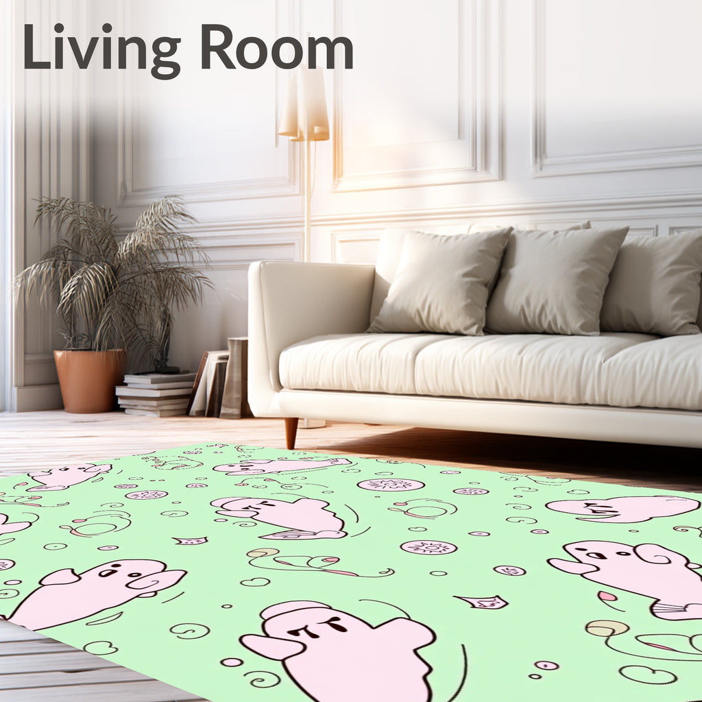 Whimsical Pink Ghost Aqua Swirls Rug