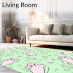 Whimsical Pink Ghost Aqua Swirls Rug