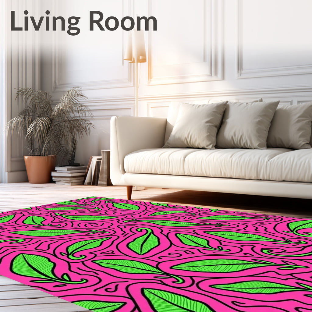 Vibrant Green Leaf Swirls Rug