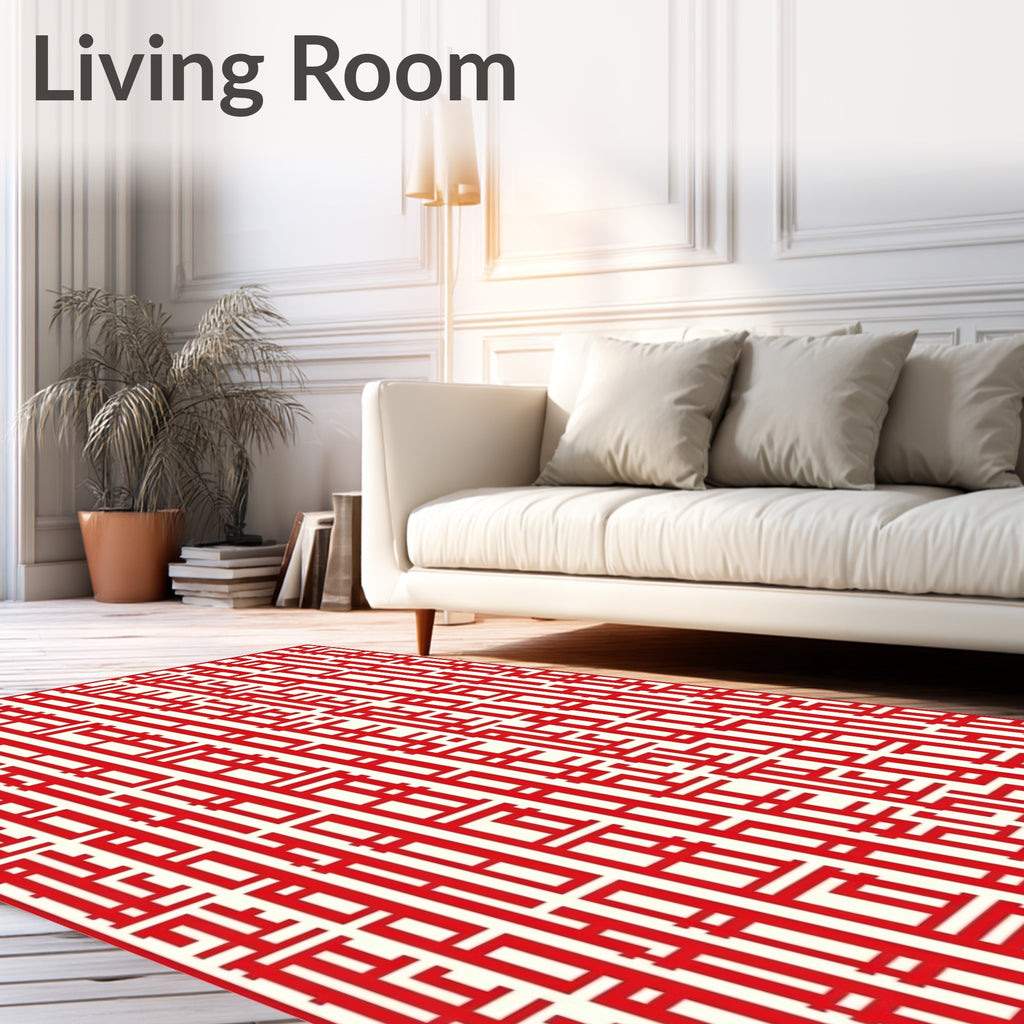 Crimson White Vertical Labyrinth Rug