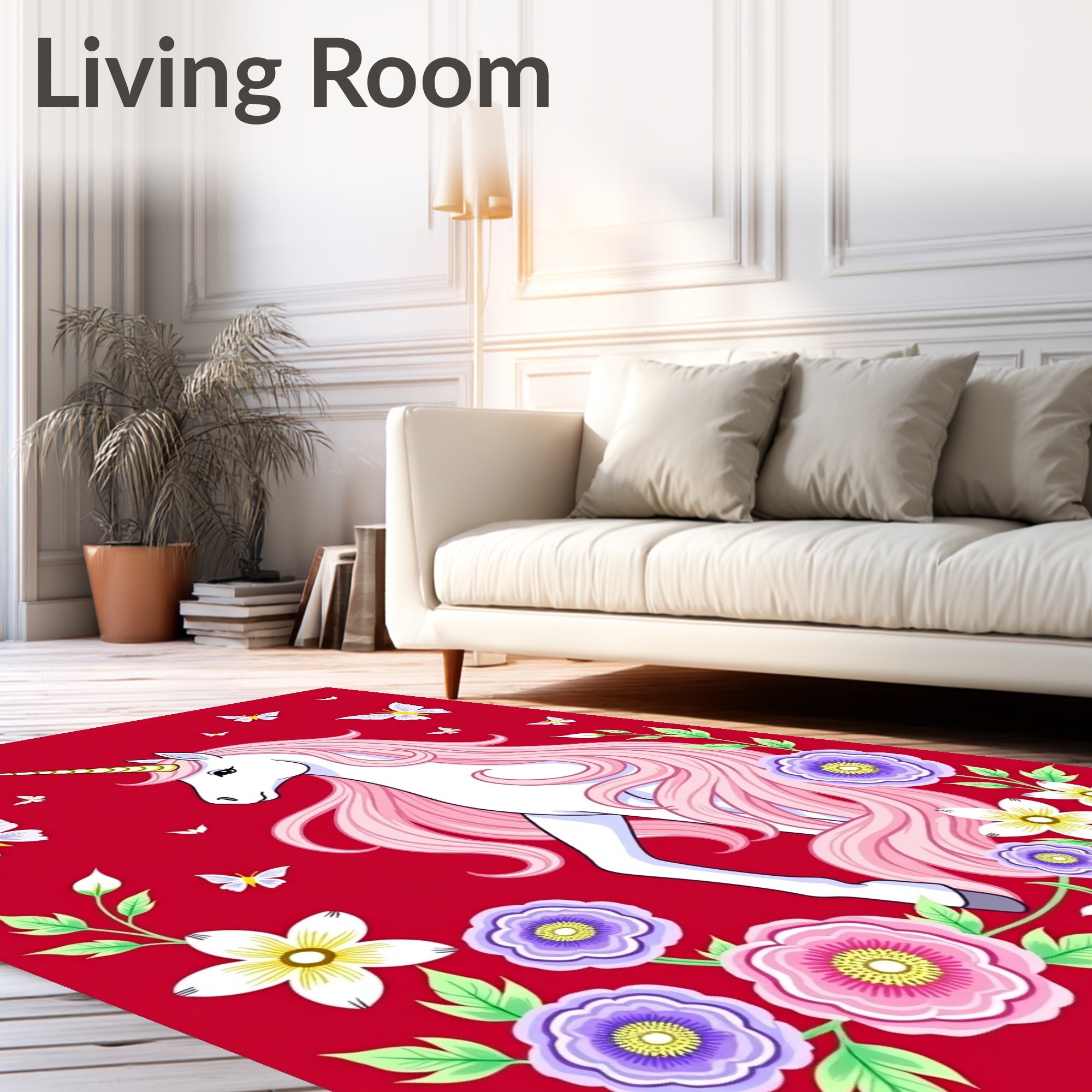 Majestic Unicorn with Pink Mane and Butterflies Rug