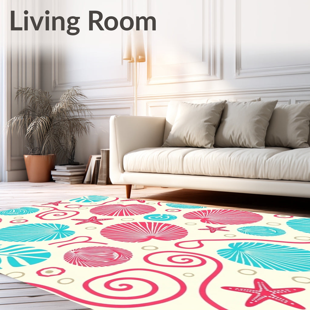 Coral Turquoise Seashell Starfish Swirls Rug