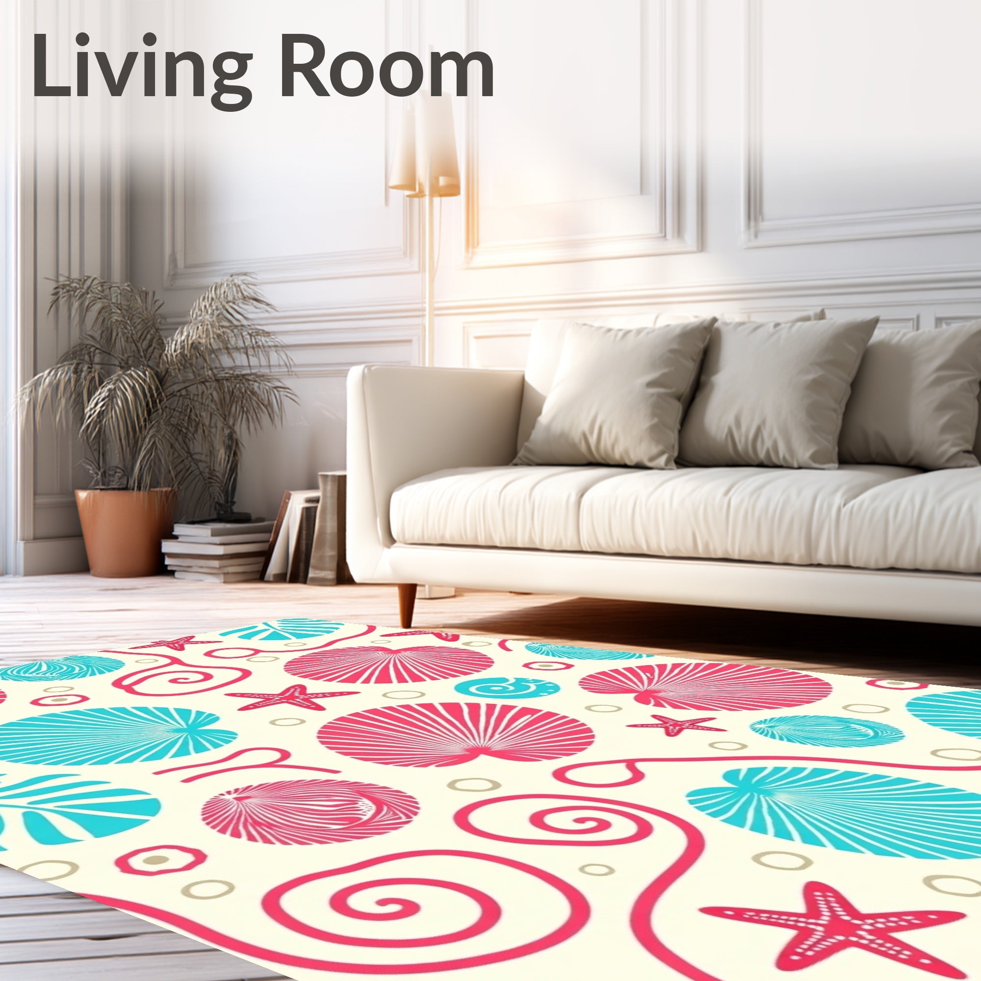 Coral Turquoise Seashell Starfish Swirls Rug