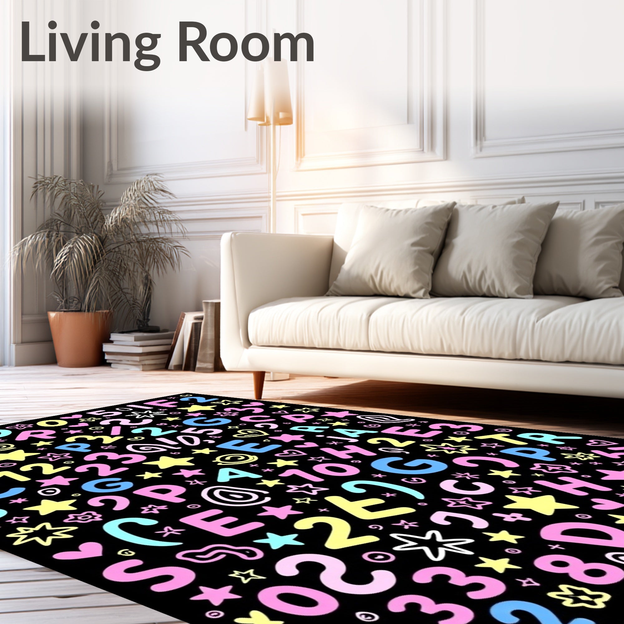 Sweet Pastel Alphabet Numbers Stars Rug