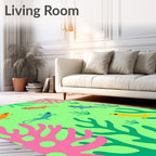 Playful colorful lizards green coral. Rug