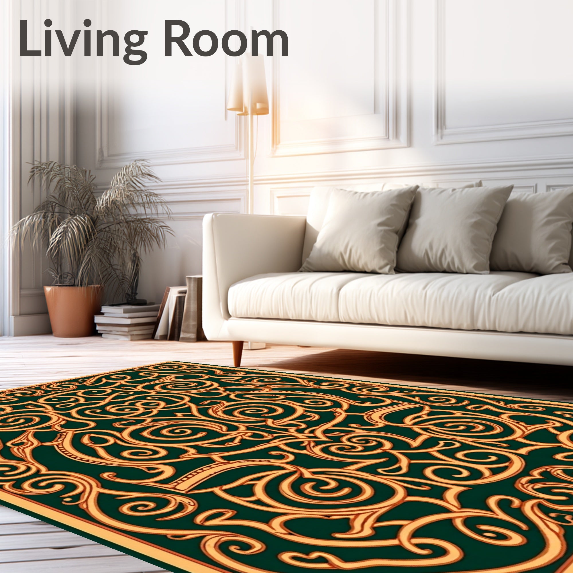 Emerald Green Ornate Swirls Rug