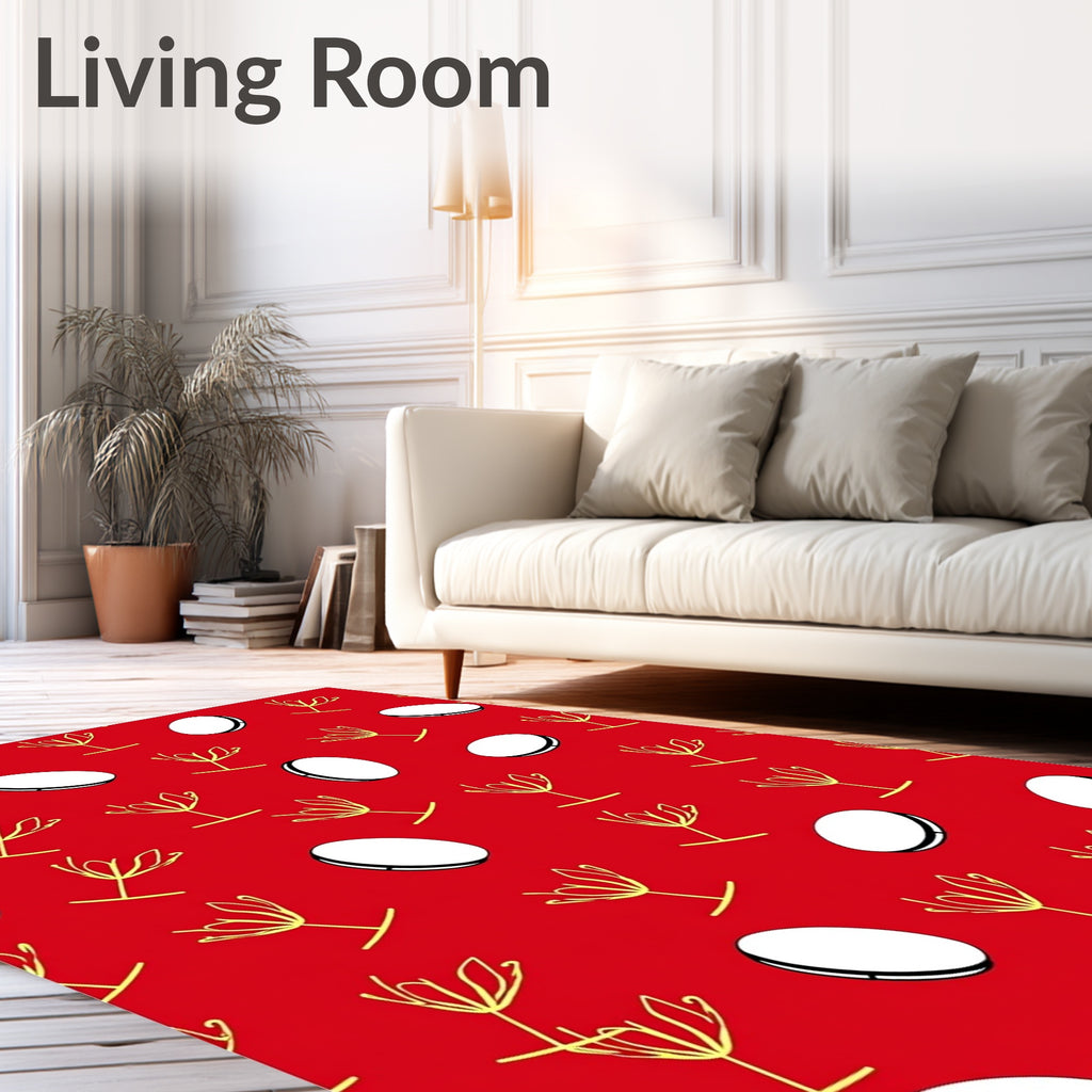 Crimson Yellow Outline Floral Circles Rug
