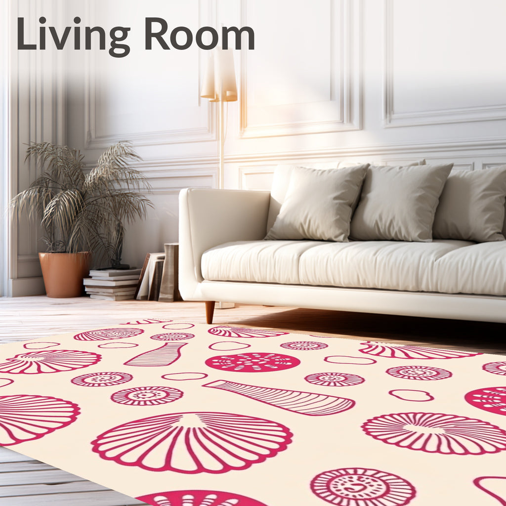 Crimson Seashell and Pod Arrangement Rug