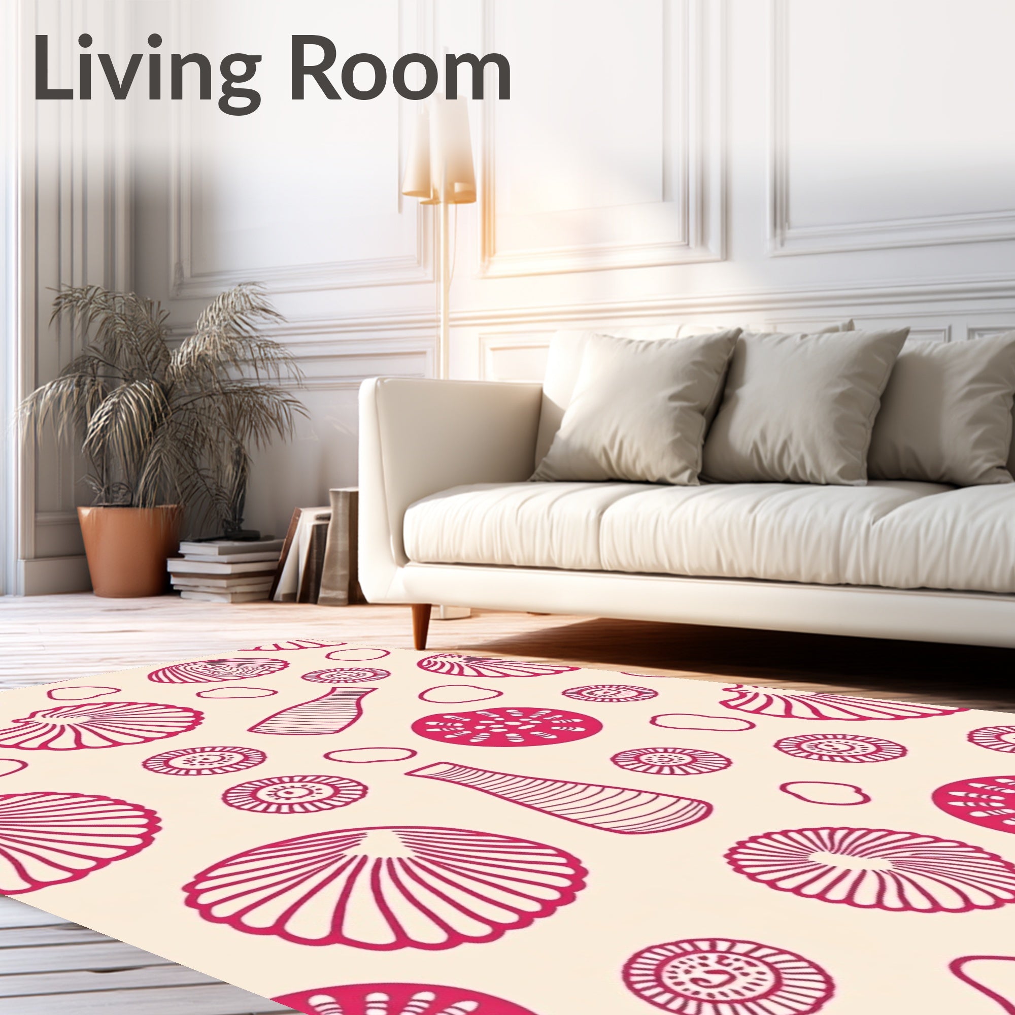 Crimson Seashell and Pod Arrangement Rug