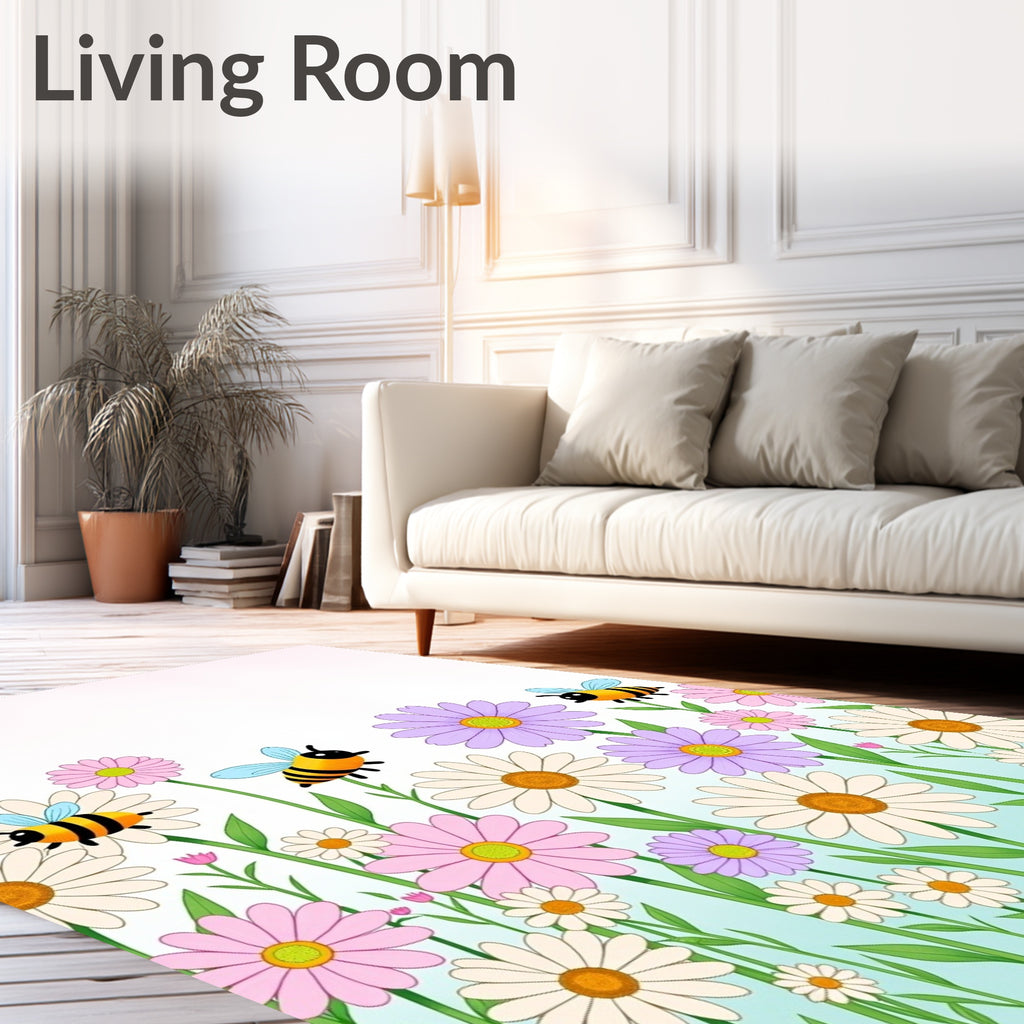 Whimsical Yellow Bee Flower Garden Rug