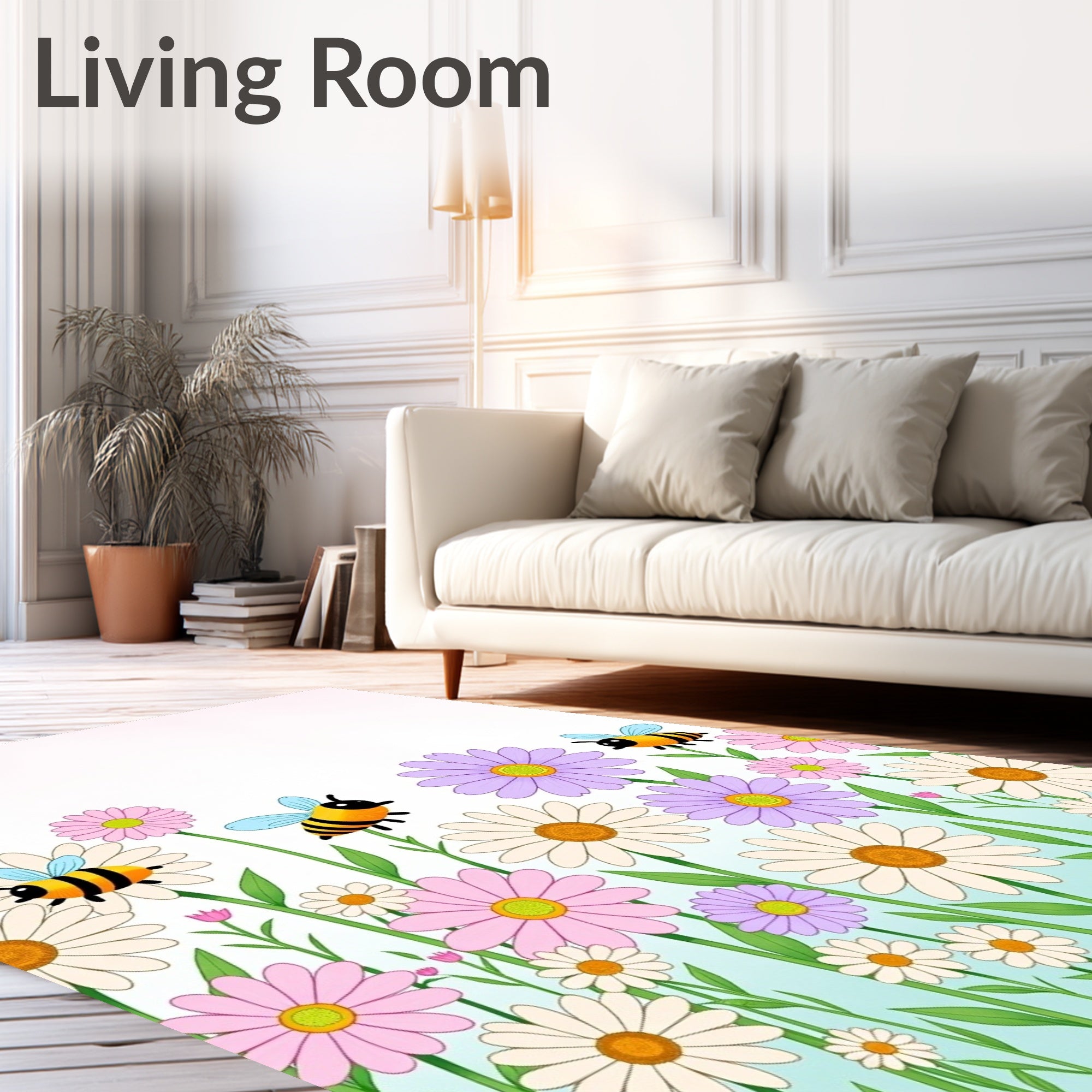 Whimsical Yellow Bee Flower Garden Rug