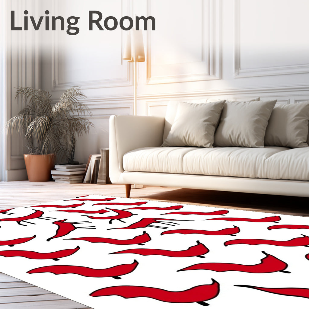 Red Whimsical Animals Scattered Rug