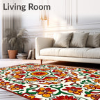 Vibrant Red Yellow Floral Medallion Rug