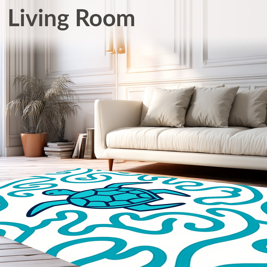 Coastal Teal Turtle Swirl Rug