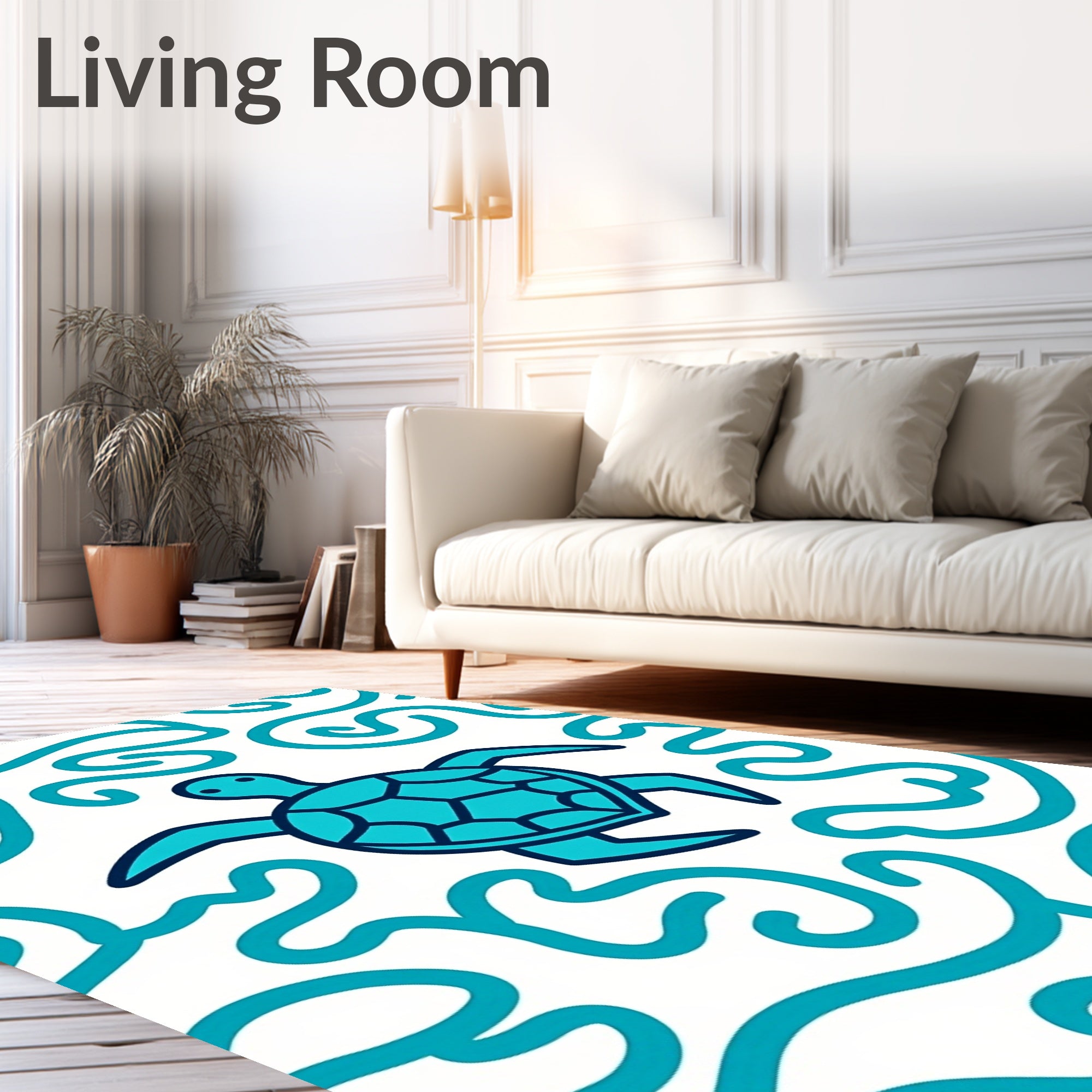 Coastal Teal Turtle Swirl Rug
