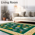 Green Cream Safari Animals Border Rug